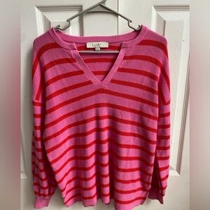 LOFT Vibrant Pink and Red Knit Top